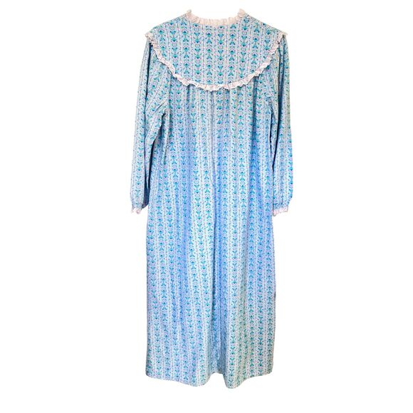 VTG LANZ OF SALZBURG FLANNEL TYROLEAN NIGHTGOWN HEART BLUE FLORAL WOMENS SZ L - Picture 2 of 9